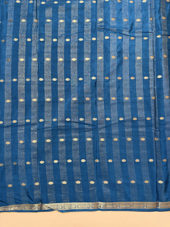 Teal Blue Butta Semi Crepe Saree – Half-Inch Border