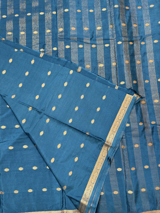 Teal Blue Butta Semi Crepe Saree – Half-Inch Border