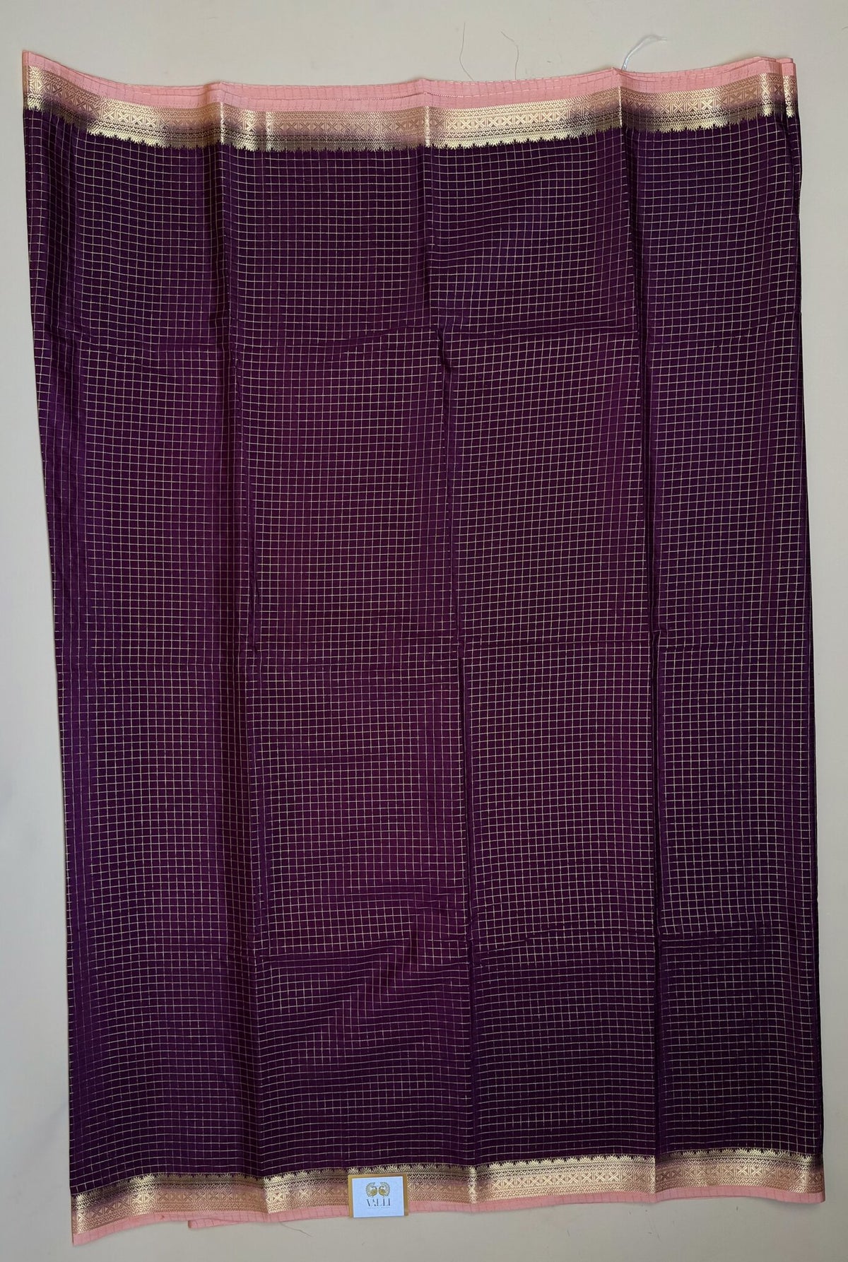 Maroon Check Semi Crepe Saree – Peach Temple Border