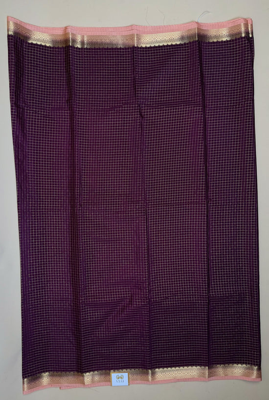 Maroon Check Semi Crepe Saree – Peach Temple Border