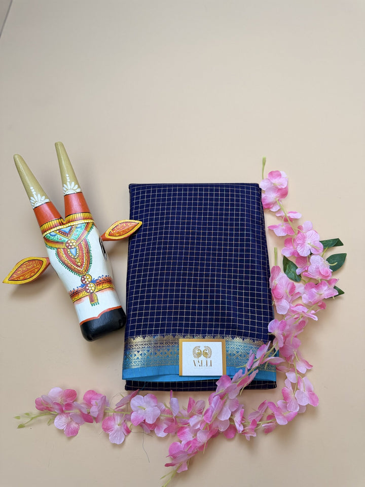 Ink Blue + Rama Blue Semi Crepe Saree