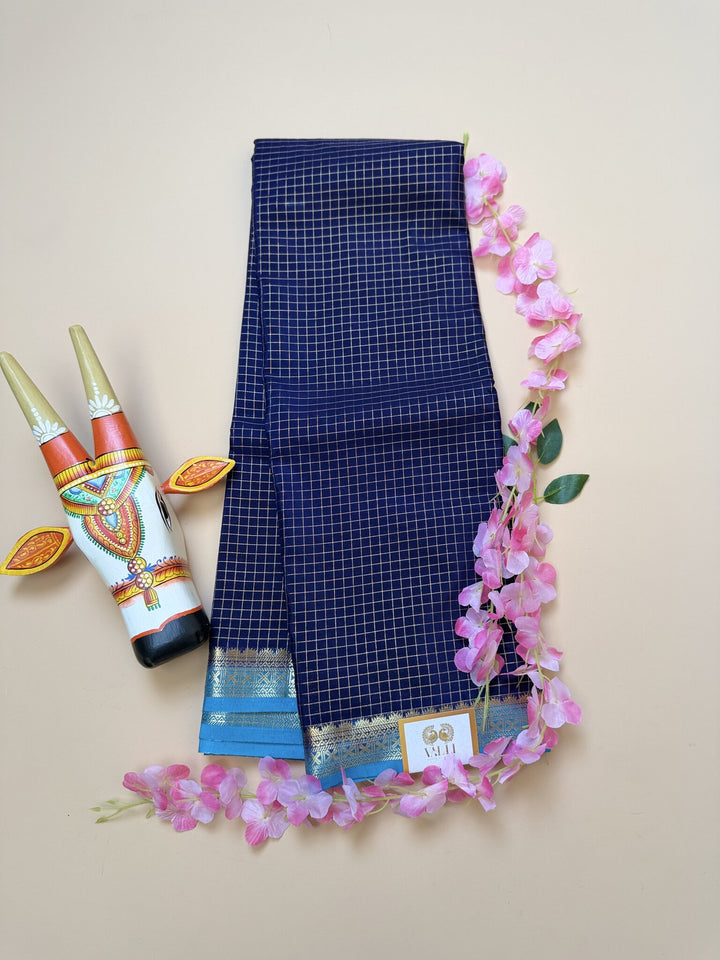 Ink Blue + Rama Blue Semi Crepe Saree