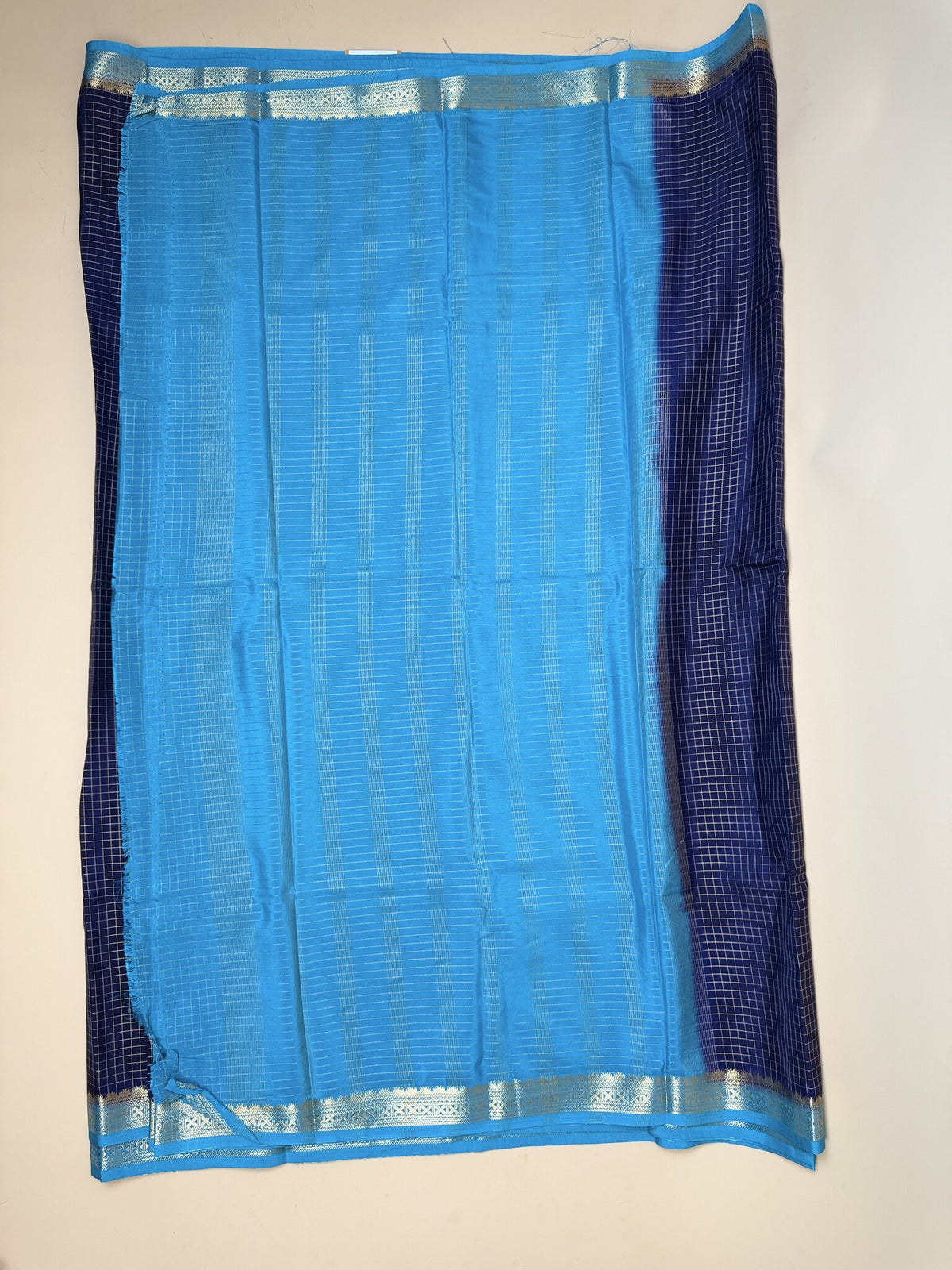 Ink Blue + Rama Blue Semi Crepe Saree