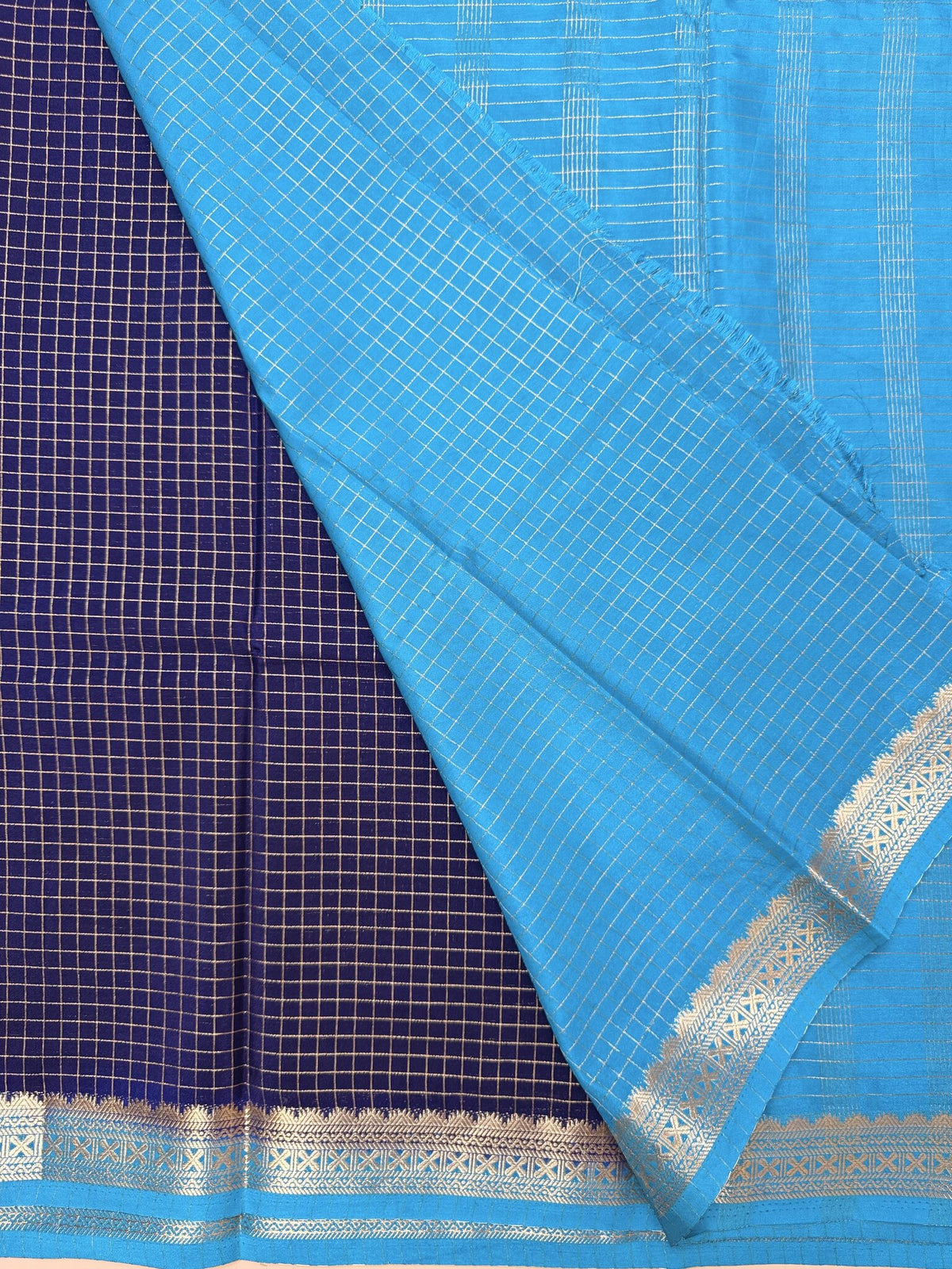 Ink Blue + Rama Blue Semi Crepe Saree