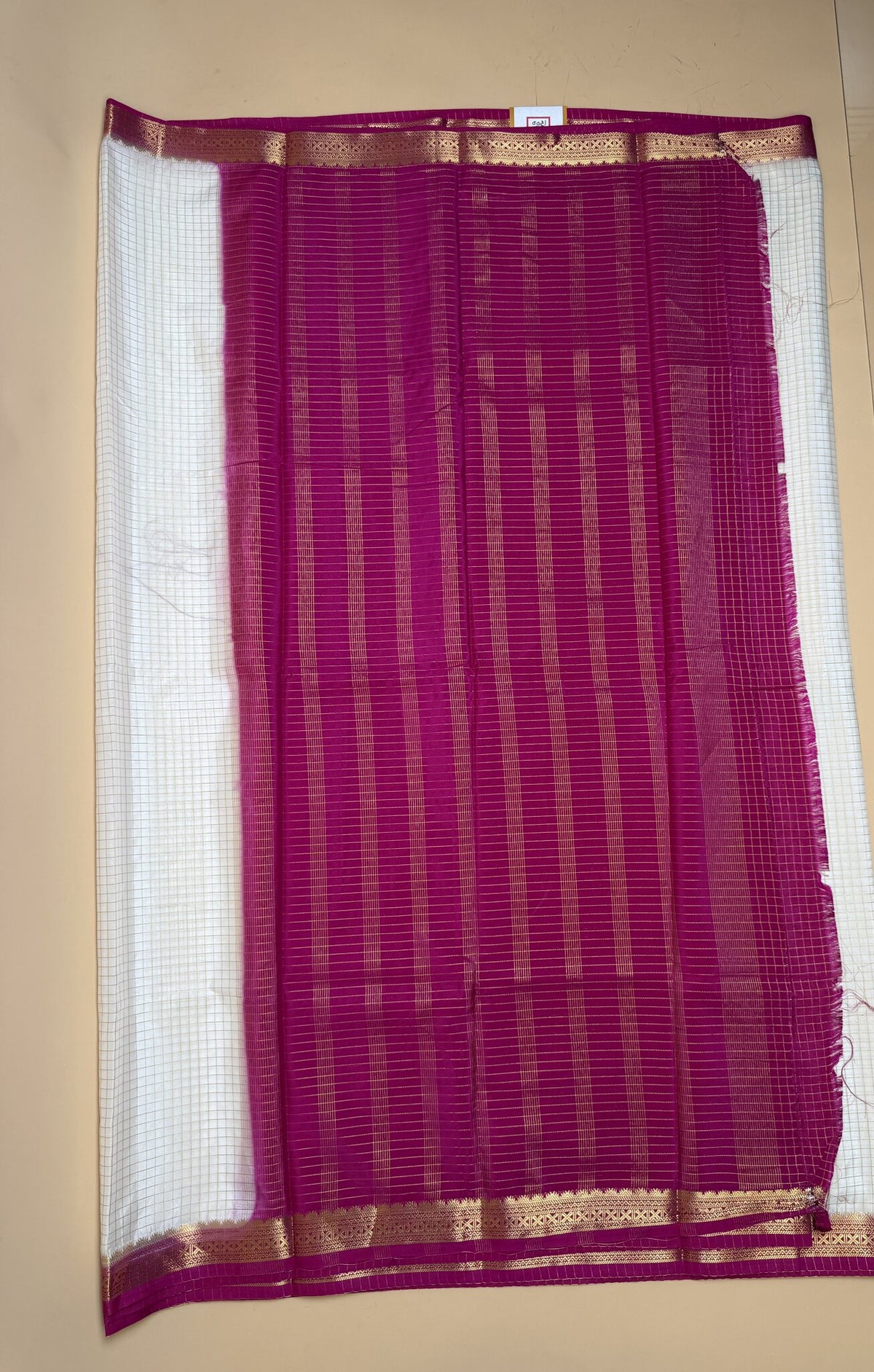 White + Pink Semi Crepe Saree