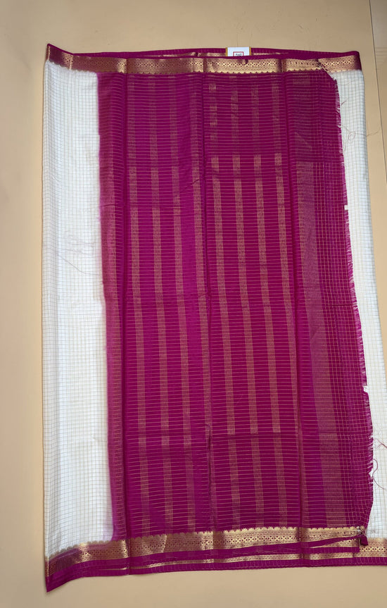 White + Pink Semi Crepe Saree