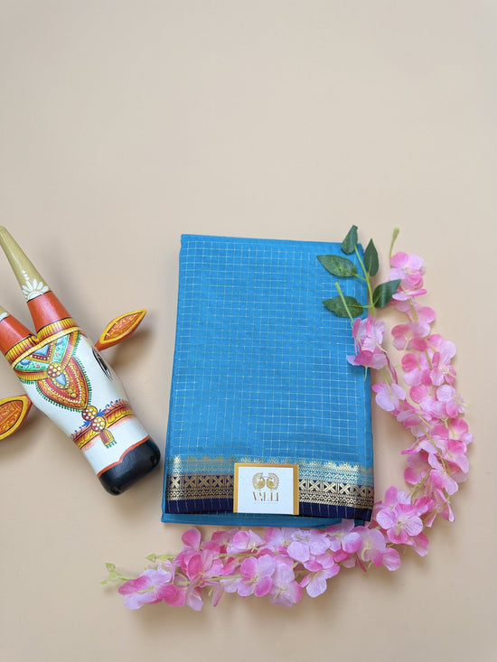 Rama Blue + Ink Blue Semi Crepe Saree