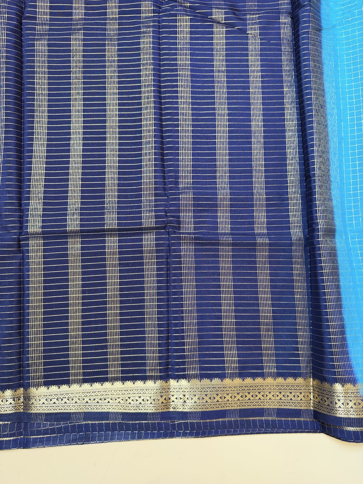 Rama Blue + Ink Blue Semi Crepe Saree