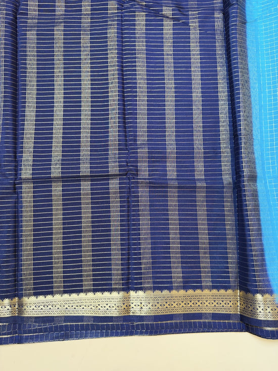 Rama Blue + Ink Blue Semi Crepe Saree