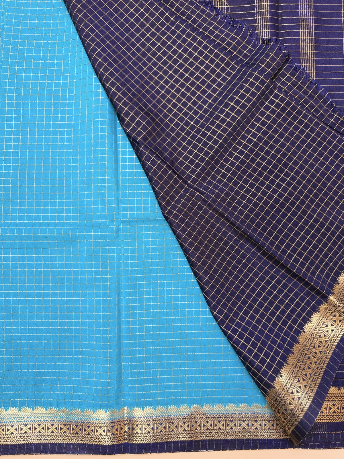 Rama Blue + Ink Blue Semi Crepe Saree