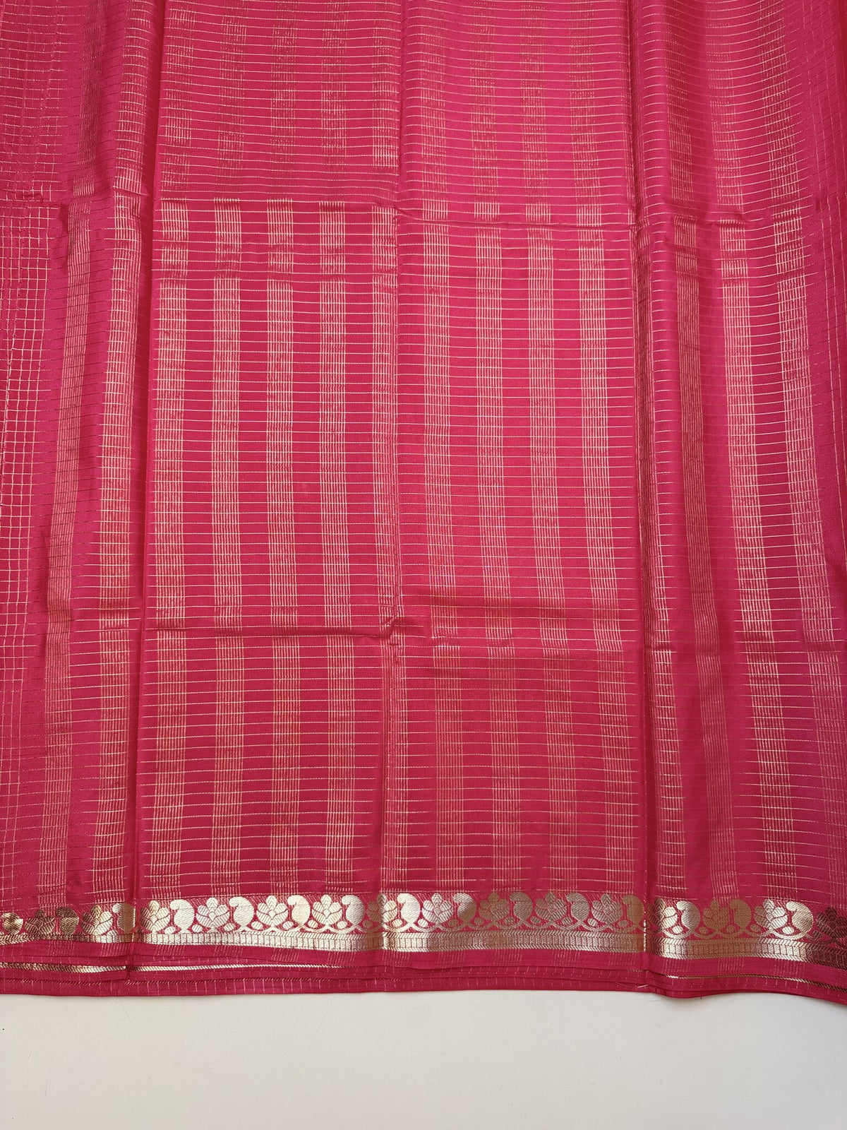 Red Semi Crepe Saree with Mango Border & Self Checks