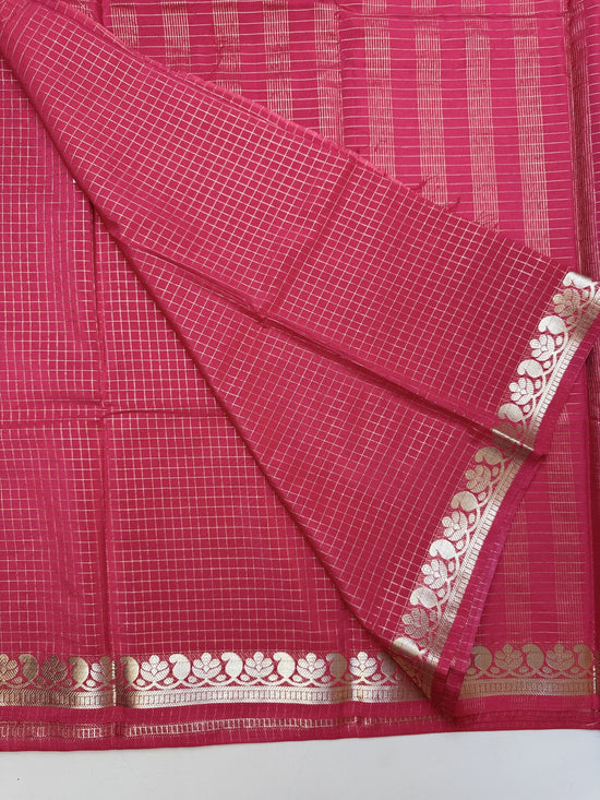 Red Semi Crepe Saree with Mango Border & Self Checks