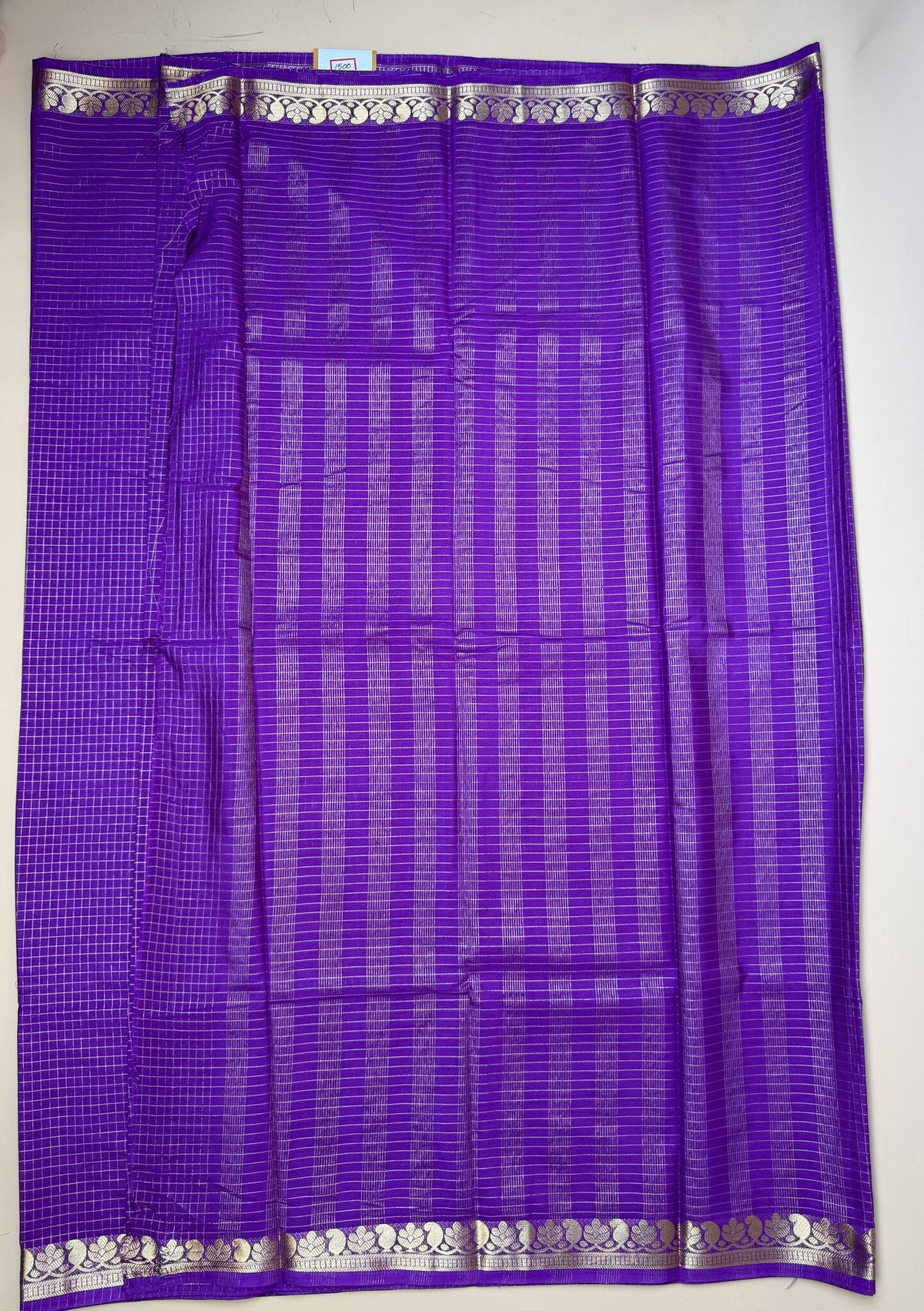 Purple Semi Crepe Saree with Mango Border & Self Checks