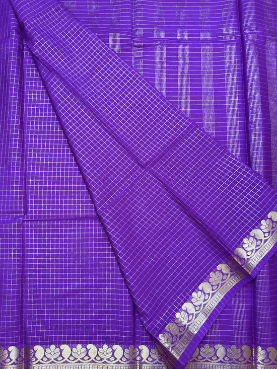Purple Semi Crepe Saree with Mango Border & Self Checks
