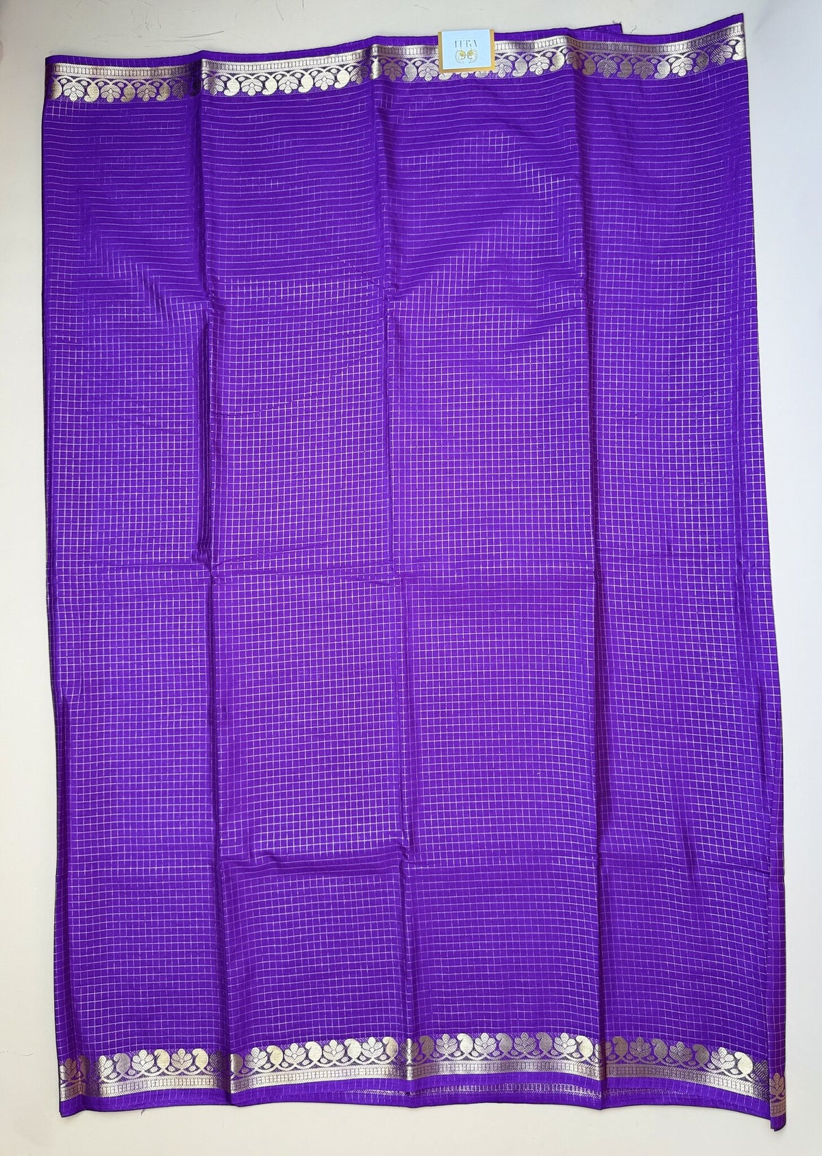 Purple Semi Crepe Saree with Mango Border & Self Checks