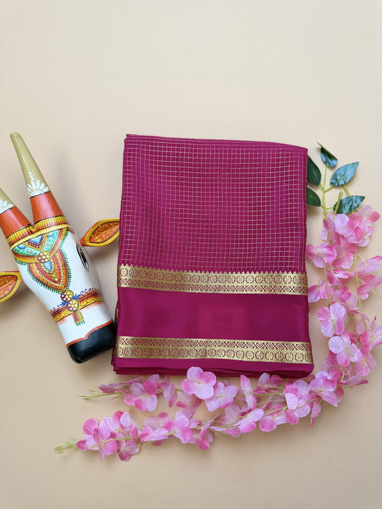 Rani Pink Pure Crepe Silk Saree with Self Checks