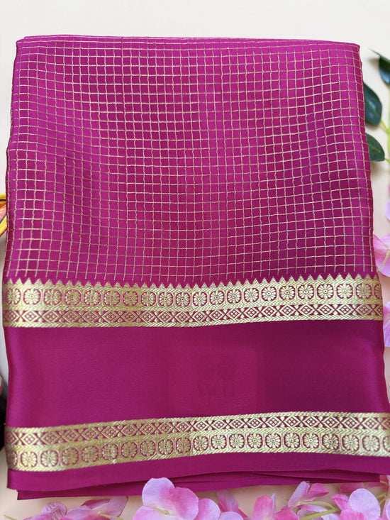 Rani Pink Pure Crepe Silk Saree with Self Checks