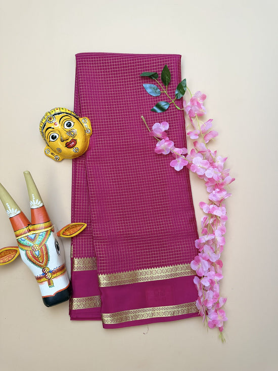 Rani Pink Pure Crepe Silk Saree with Self Checks