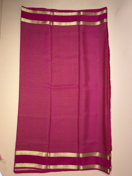 Rani Pink Pure Crepe Silk Saree with Self Checks