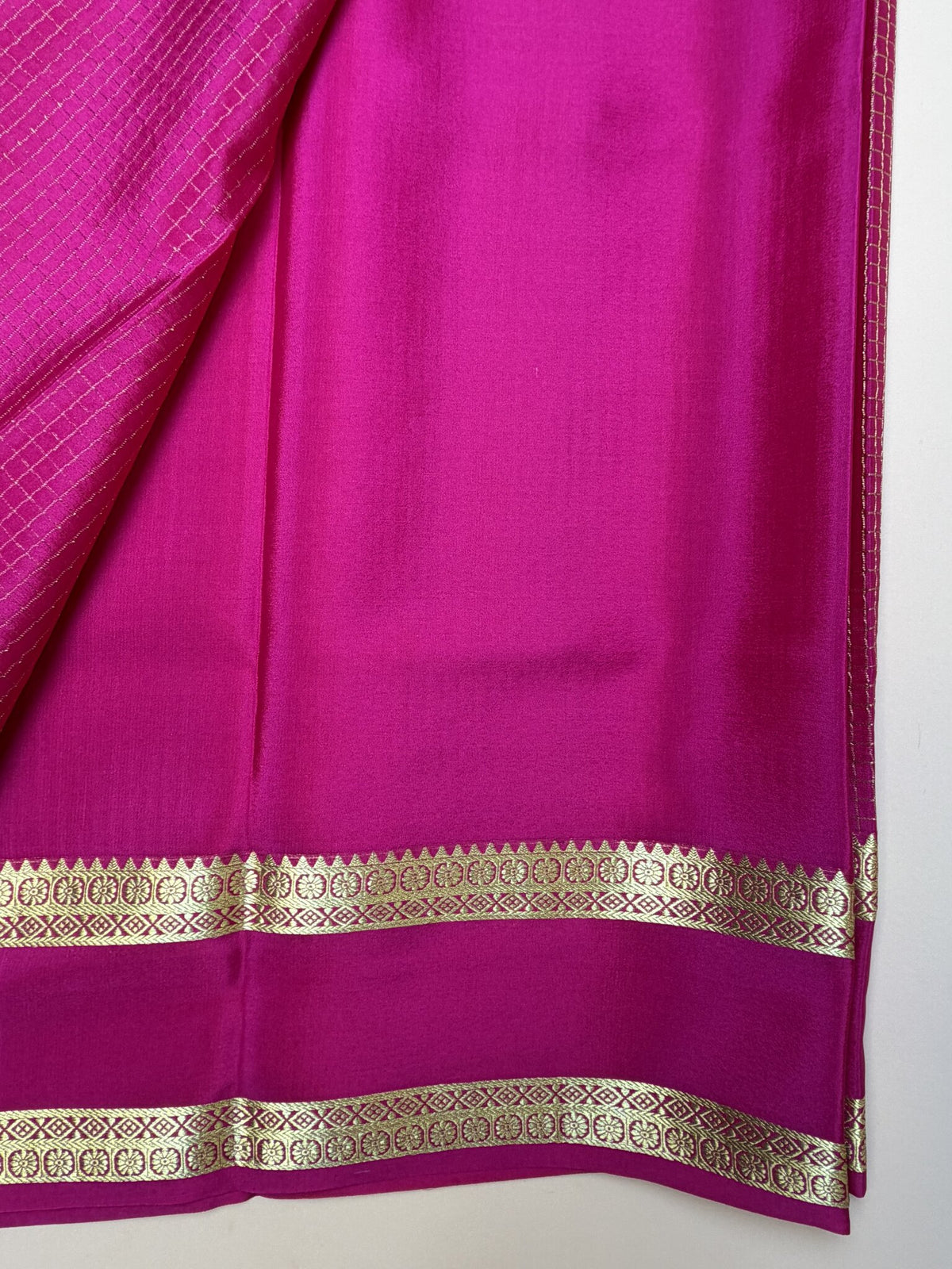 Rani Pink Pure Crepe Silk Saree with Self Checks