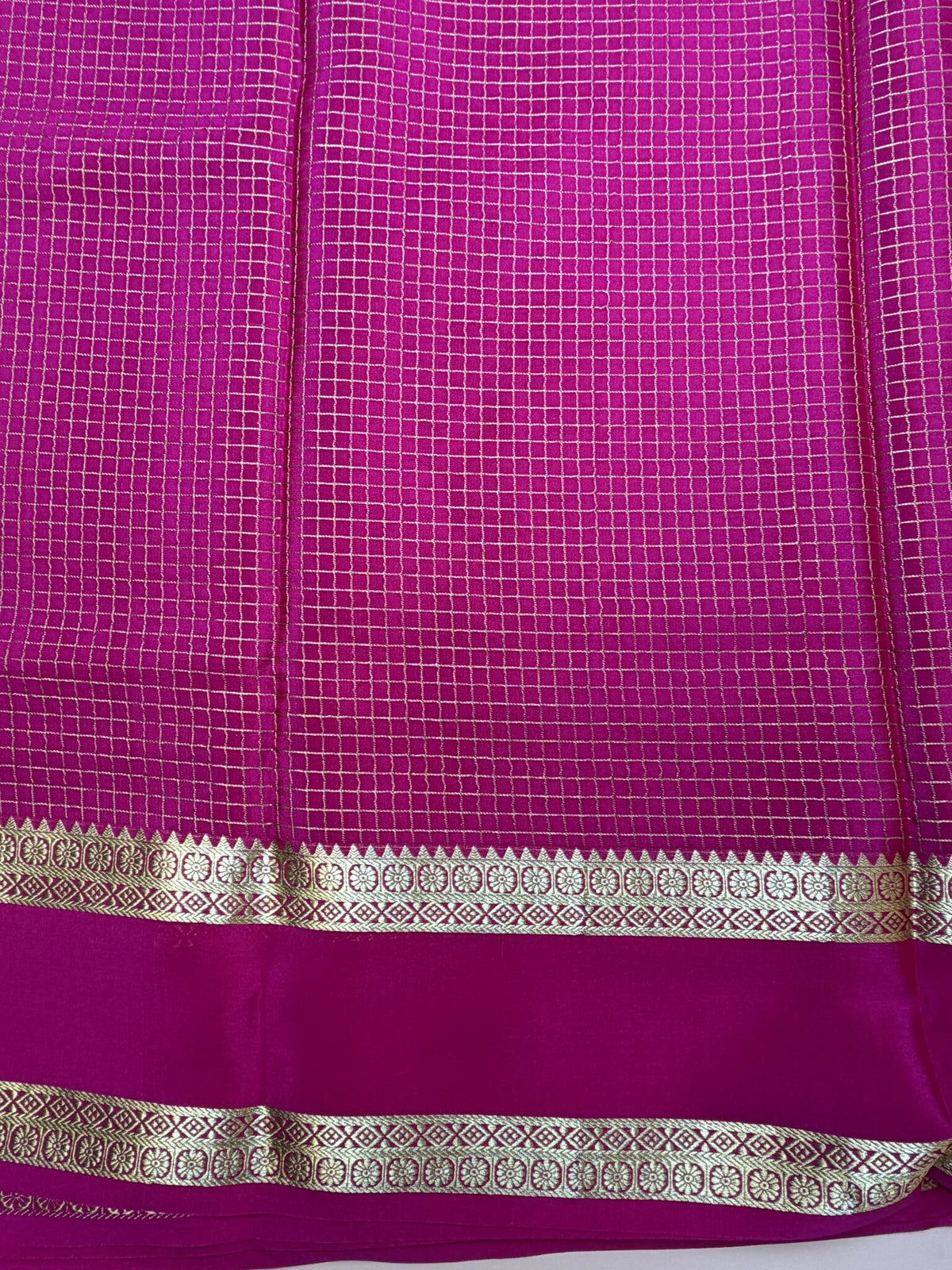 Rani Pink Pure Crepe Silk Saree with Self Checks