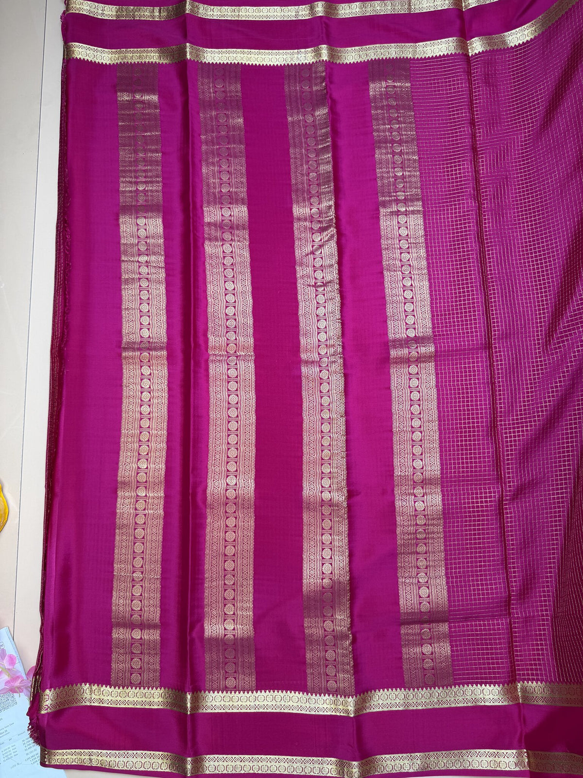 Rani Pink Pure Crepe Silk Saree with Self Checks