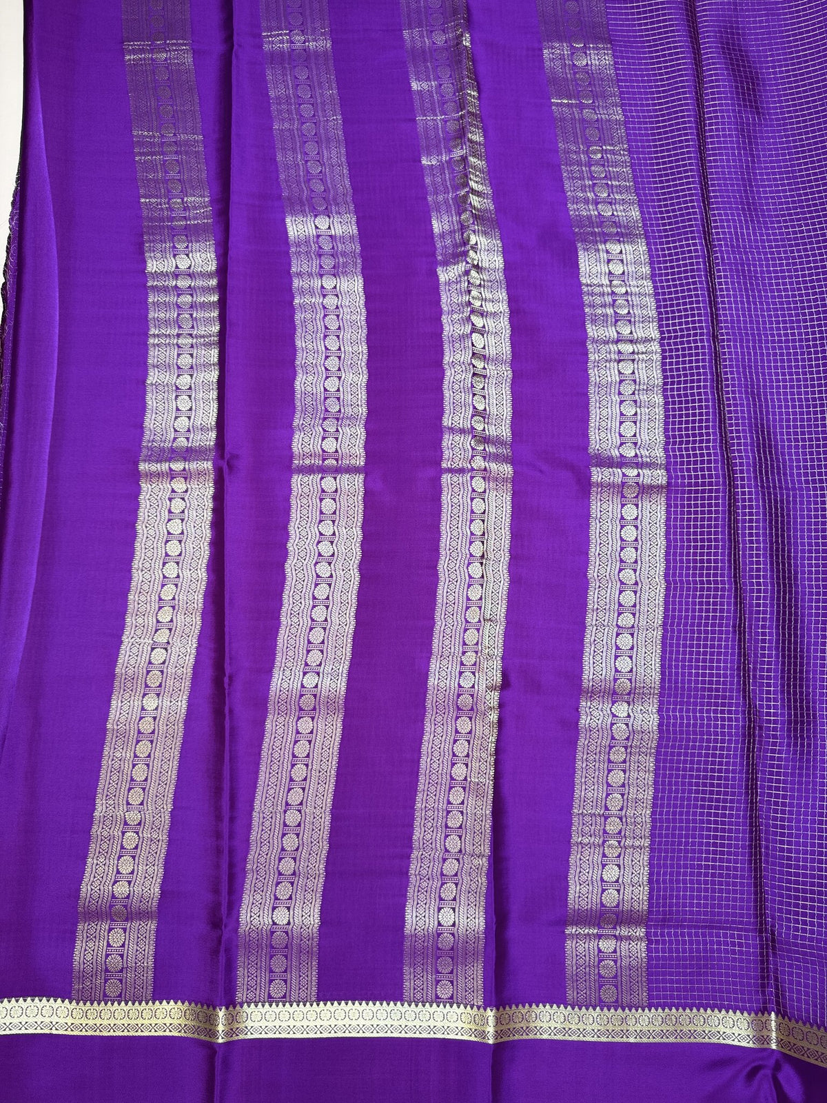 Purple Pure Crepe Silk Saree with Self Checks