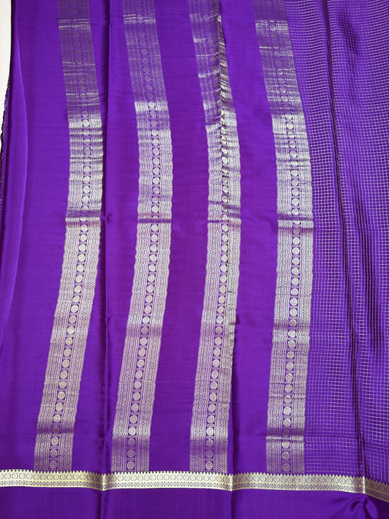 Purple Pure Crepe Silk Saree with Self Checks