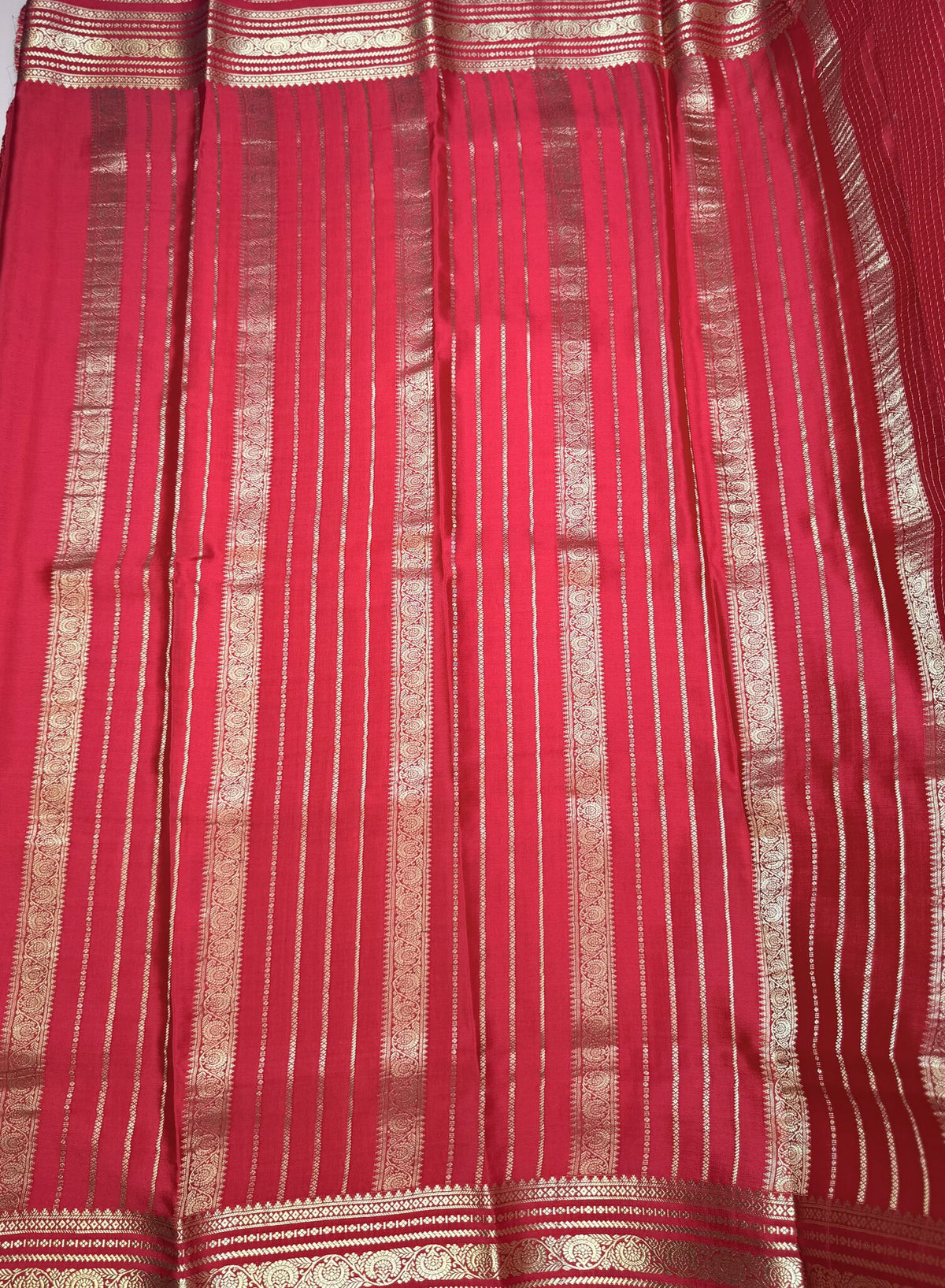 Red Pure Mysore Crepe Silk Saree with Small Self Checks