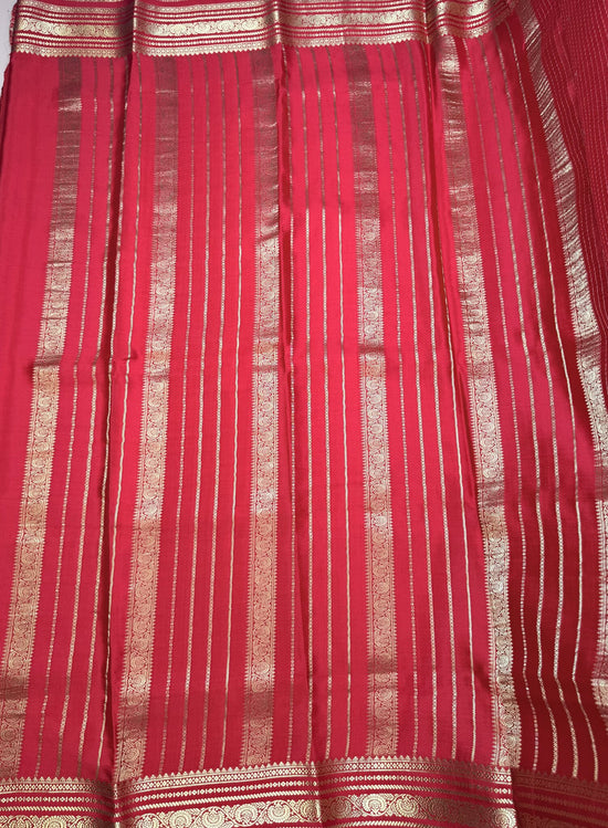 Red Pure Mysore Crepe Silk Saree with Small Self Checks