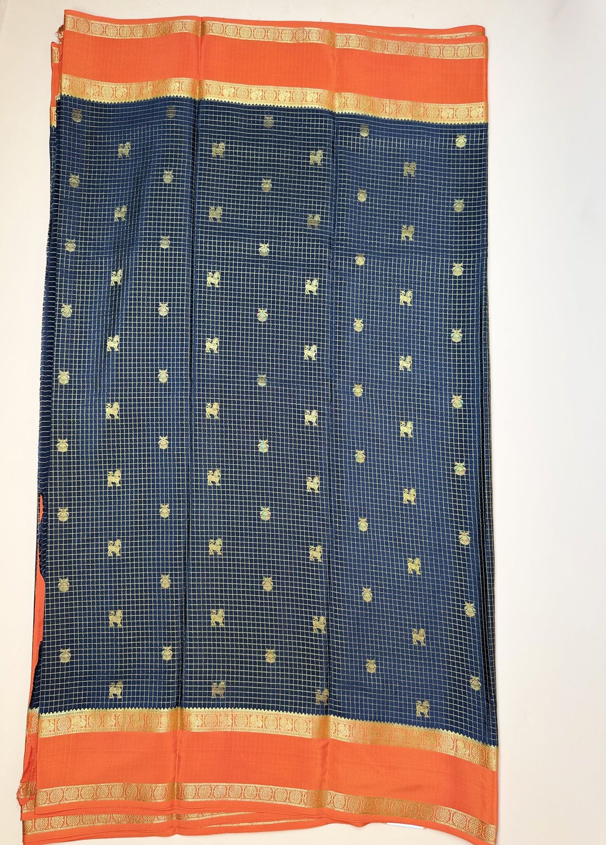 Black & Orange Pure Crepe Silk Saree with Gandaberunda & Yaali Motifs