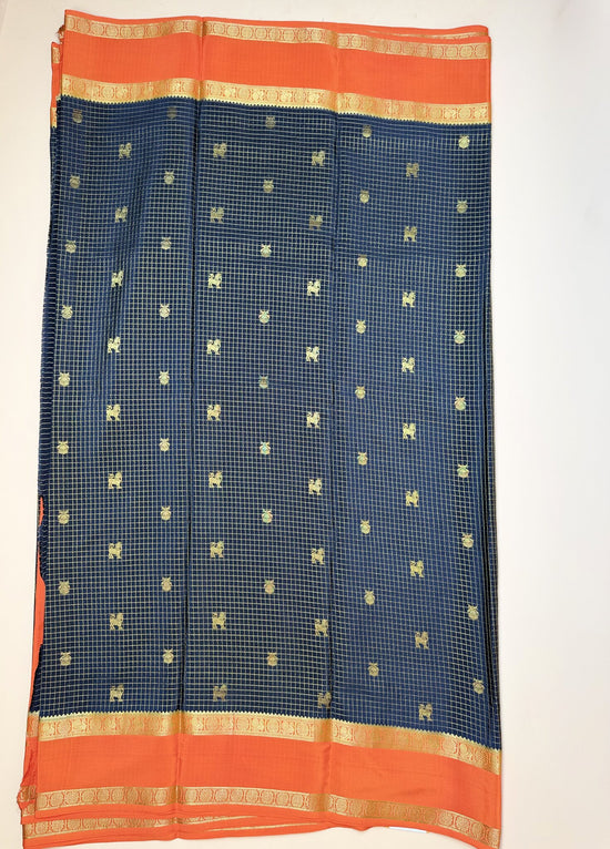 Black & Orange Pure Crepe Silk Saree with Gandaberunda & Yaali Motifs