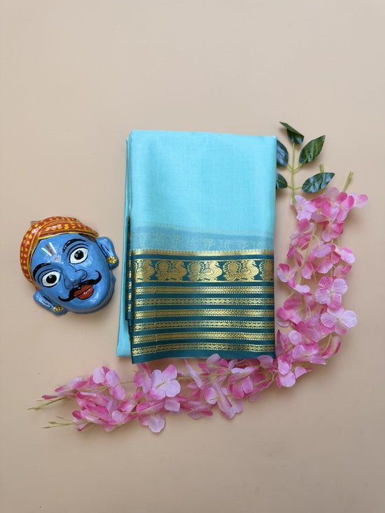 Sea Green & Peacock Green Mysore Crepe Silk Saree with Peacock Border