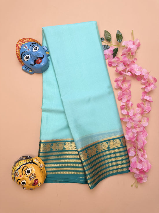 Sea Green & Peacock Green Mysore Crepe Silk Saree with Peacock Border