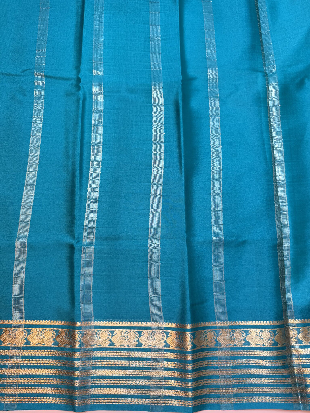 Sea Green & Peacock Green Mysore Crepe Silk Saree with Peacock Border