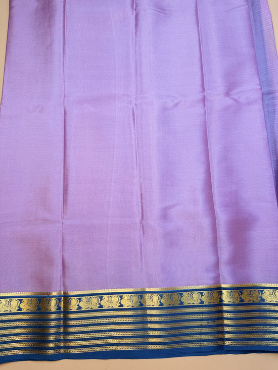 Onion Pink & Teal Blue Mysore Crepe Silk Saree with Peacock Border