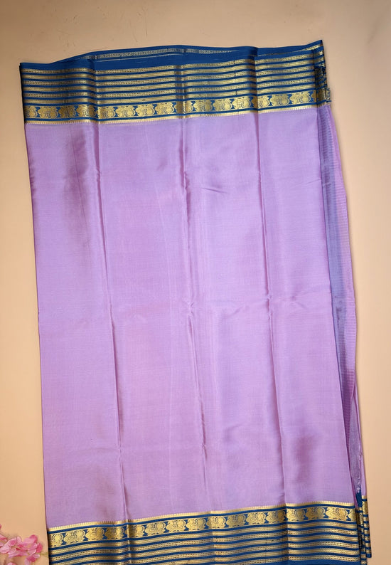 Onion Pink & Teal Blue Mysore Crepe Silk Saree with Peacock Border