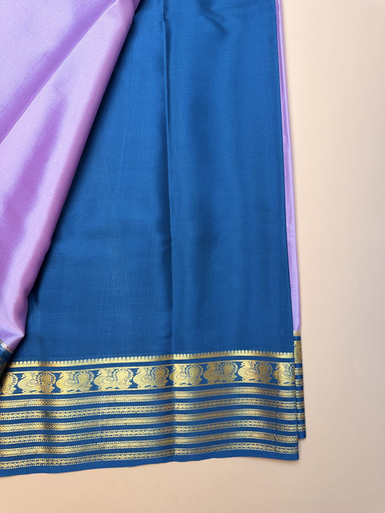 Onion Pink & Teal Blue Mysore Crepe Silk Saree with Peacock Border