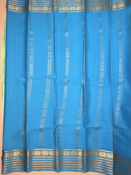 Sea Green & Rama Blue Mysore Crepe Silk Saree with Peacock Border