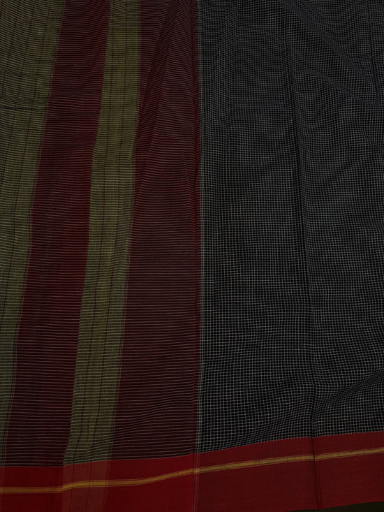 patteda anchu blsck check yellow and red boarder saree