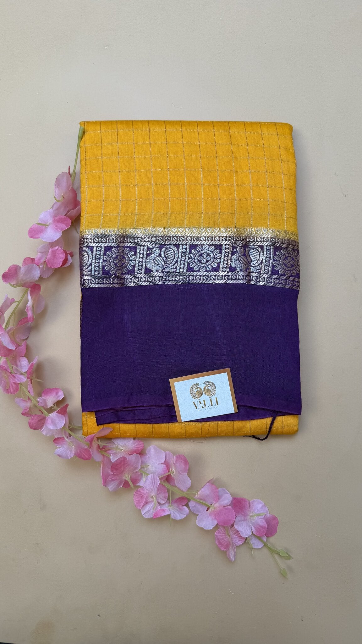 Yellow and Purple Viscose Cotton Saree
