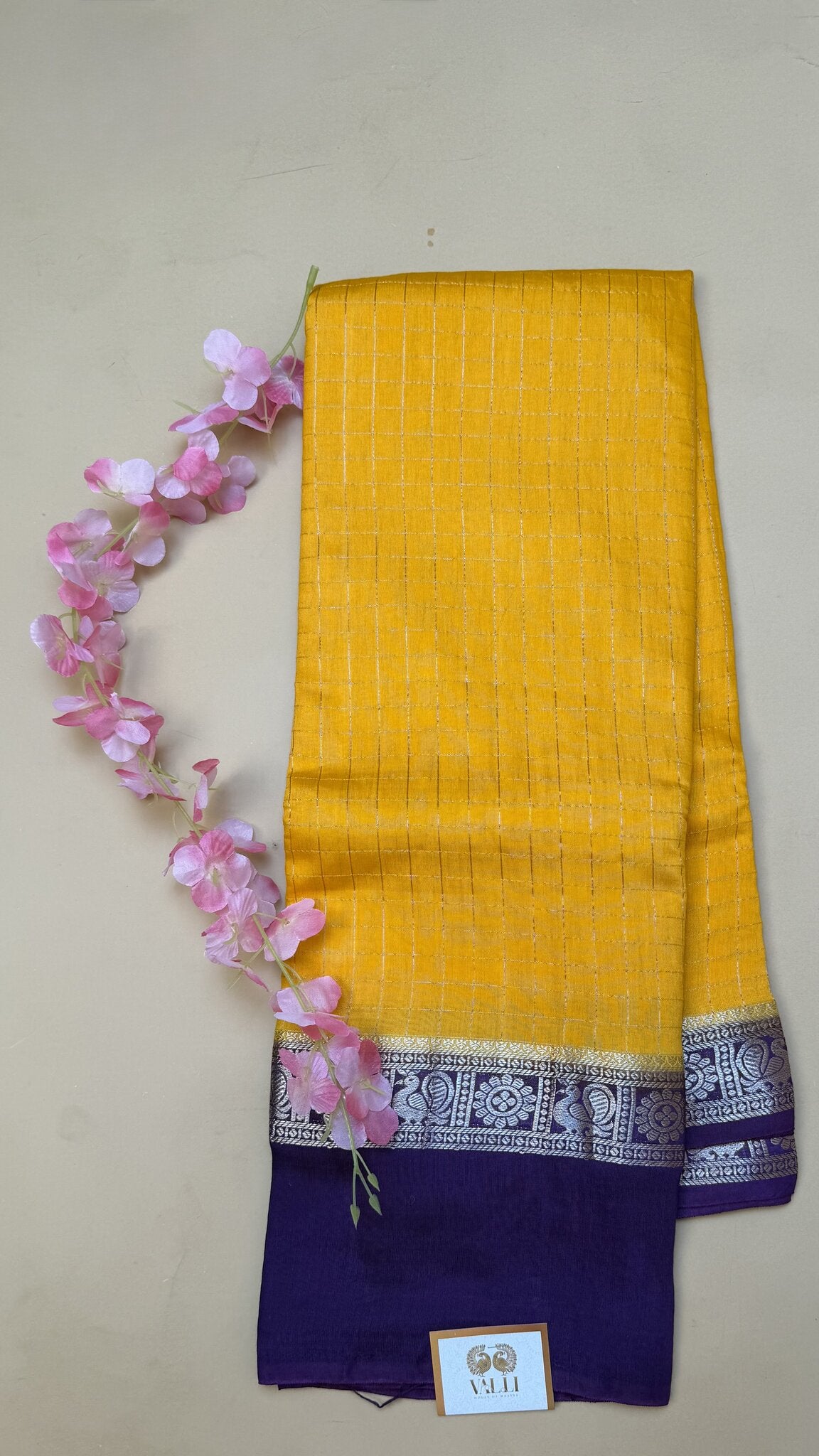 Yellow and Purple Viscose Cotton Saree