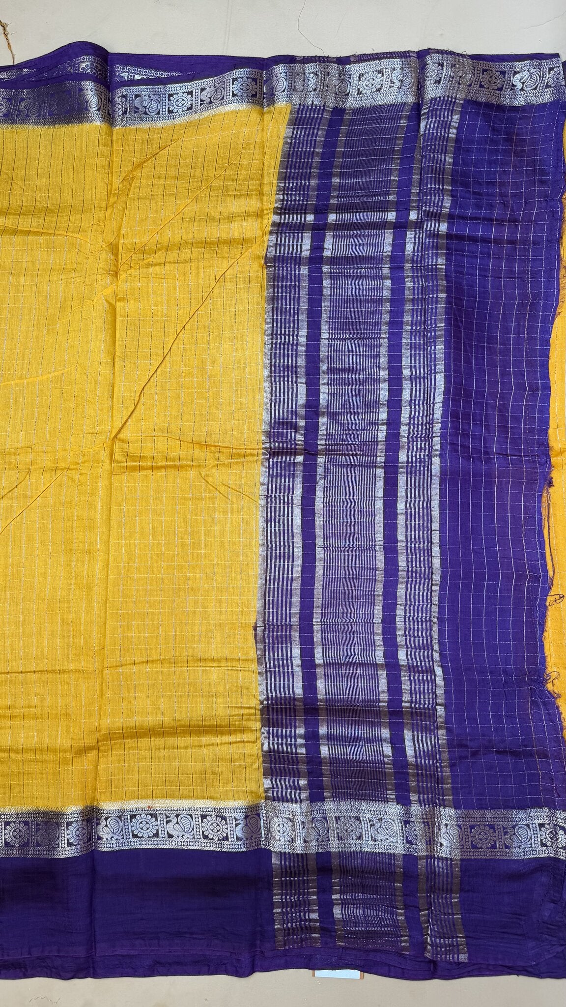 Yellow and Purple Viscose Cotton Saree