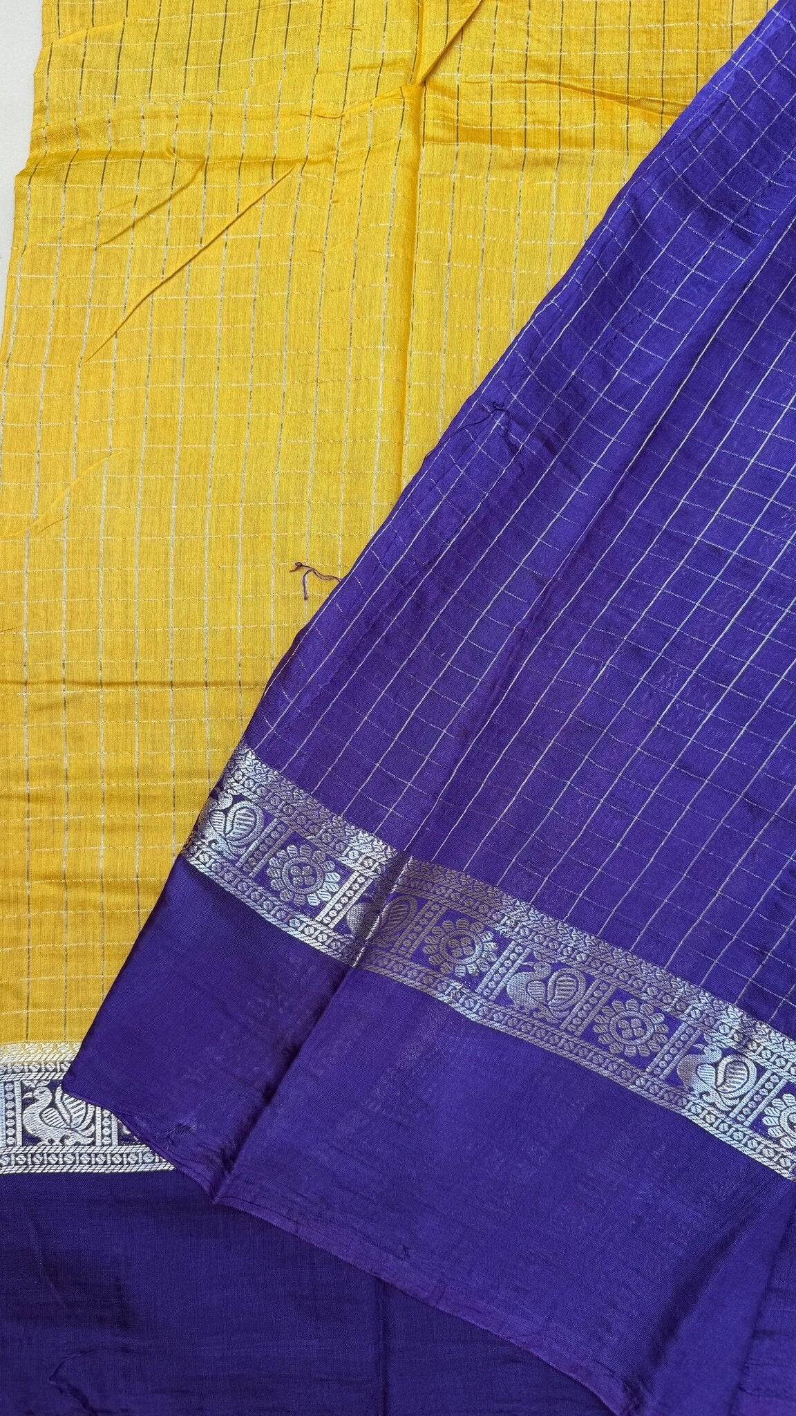 Yellow and Purple Viscose Cotton Saree