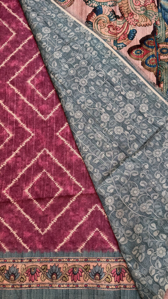 Bhagalpuri Silk Saree with Kalamkari Blouse and Pallu
