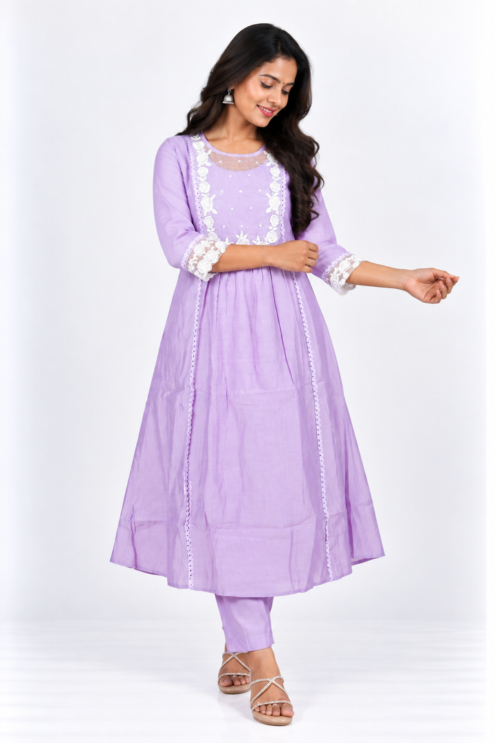 Lavender Floral Embroidered Salwar Set