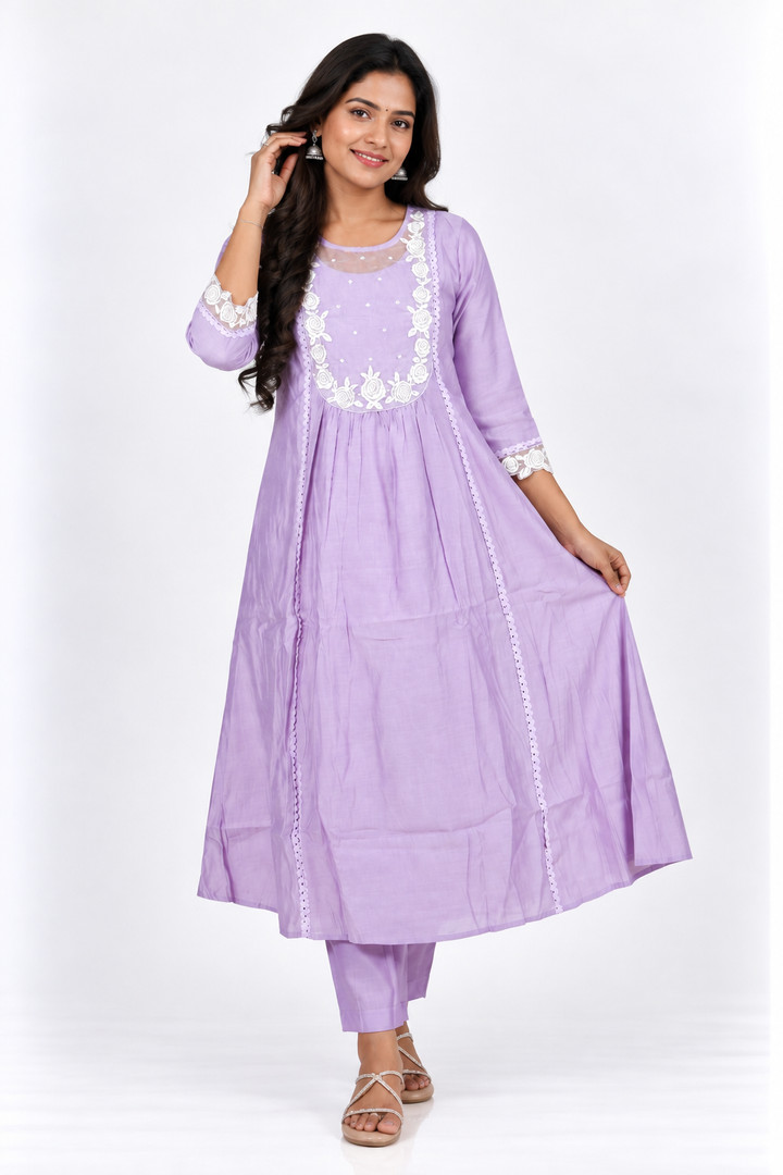 Lavender Floral Embroidered Salwar Set