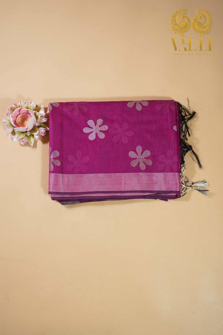 Fuschia pink embroidery cotton saree