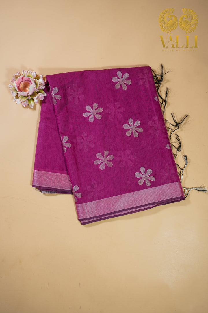 Fuschia pink embroidery cotton saree