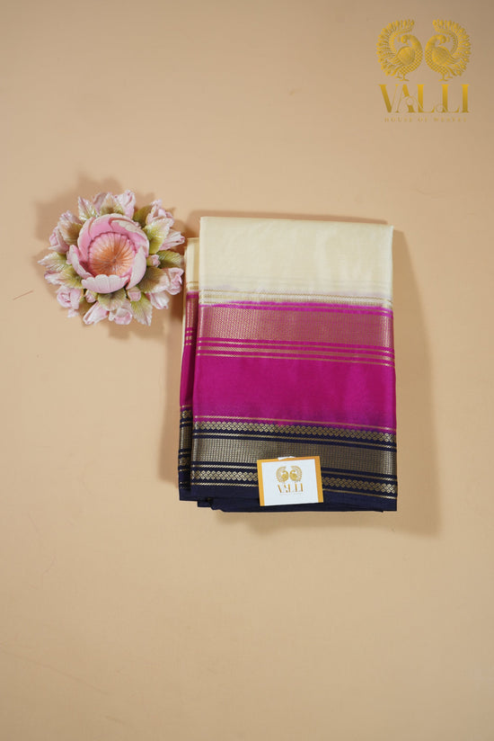 Triple colour semi Crepe Silk half white + pink